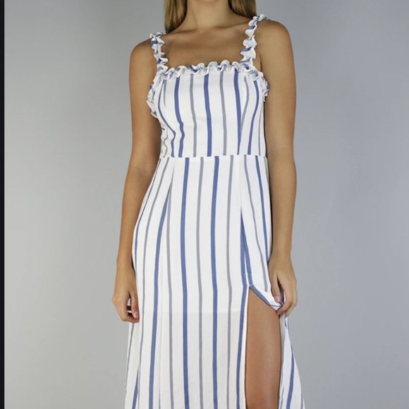Blue Stripe Midi Dress - Picture 1 of 4